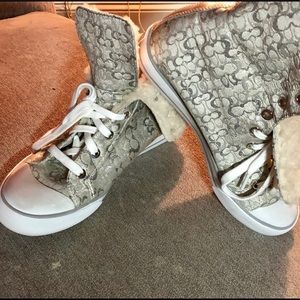 Coach high top sneakers, white and silver size 7.5